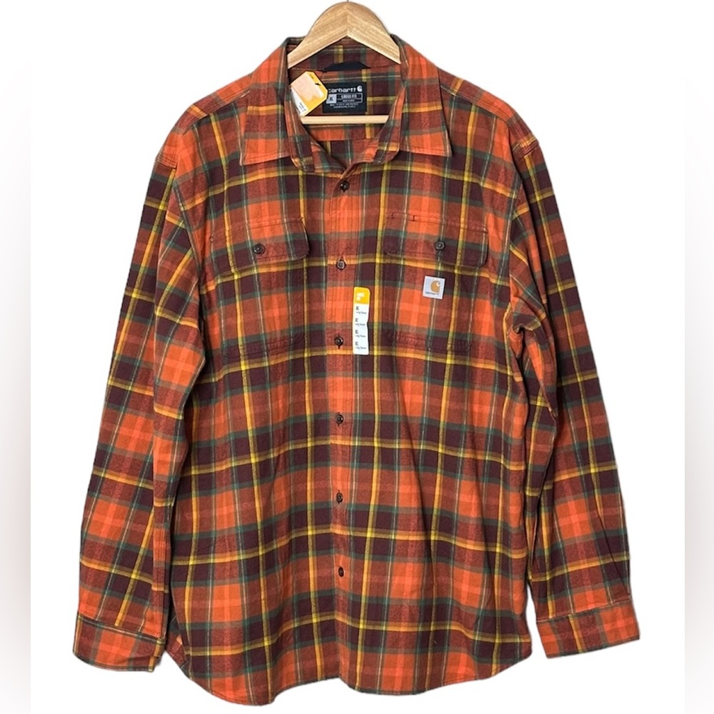 Carhartt Men's Heavyweight Plaid Flannel Shirt - Burnt Sienna- Size Extra Large